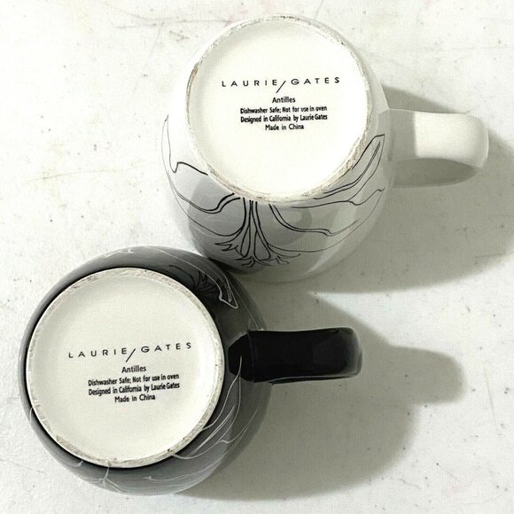 Laurie Gates Antilles Black and White Floral Mug Lot of 2 - Picture 6 of 6
